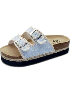 Women's Light Blue Soft Cork Foot bed and Strap Ladies Fashion Platform Slide